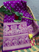 Unique Bandhej Kanjivaram Purple Color Silk Saree